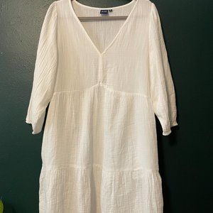 GAP White Cotton Crinkle Gauze Mini Dress Tiered Womens MT Medium Tall